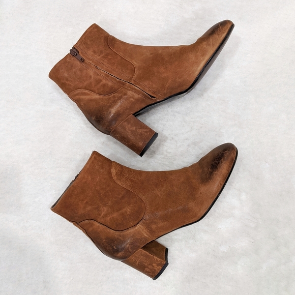 Brown Leather Women's Ankle Booties size 10 Distressed Look round toe - Picture 6 of 10